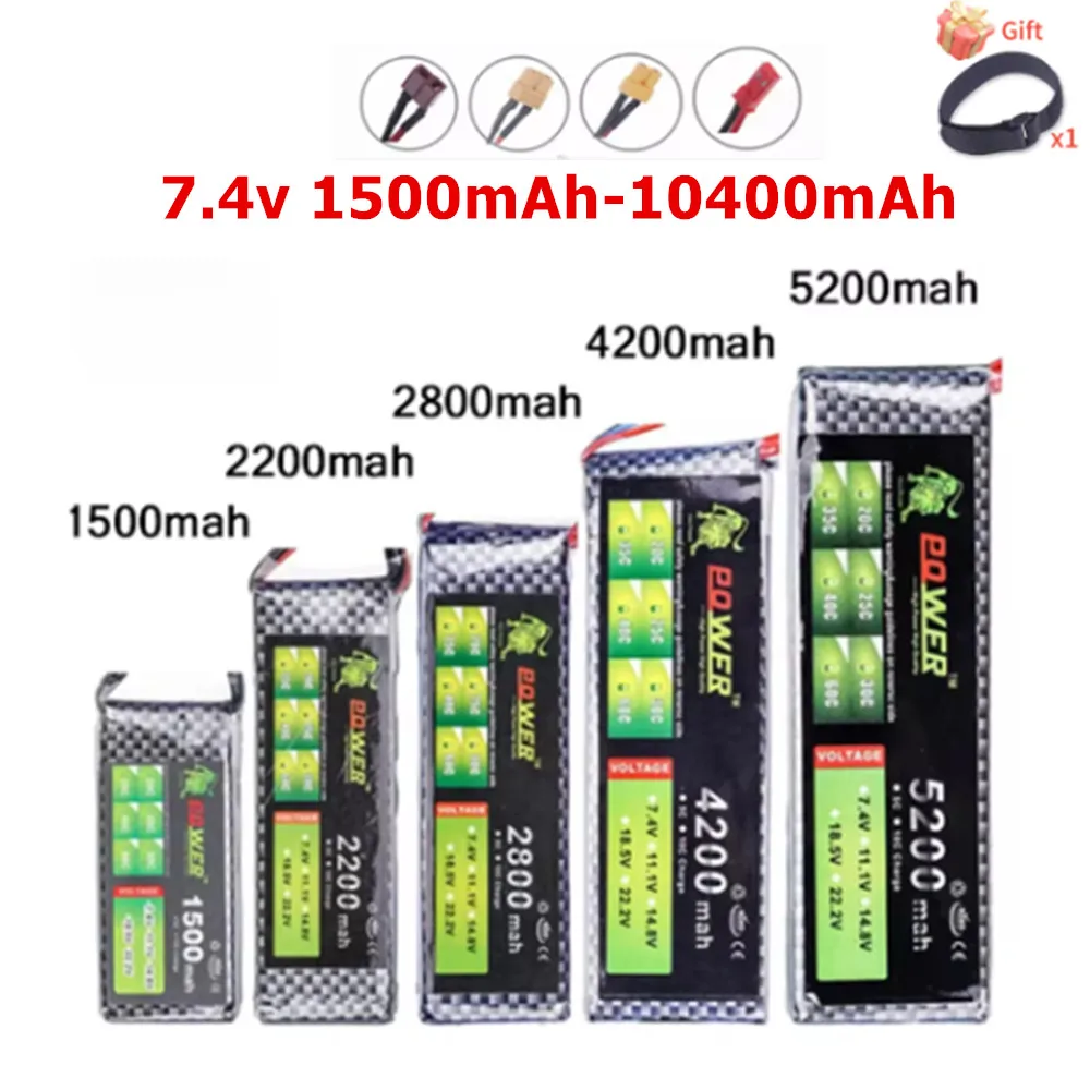 2S Lipo Battery 7.4v 1500mah 1800mah 2200mah 2700mah 3000mah 3300mah 4200mah 5200mah XT60/T RC Helicopter Car Parts 7.4v Battery