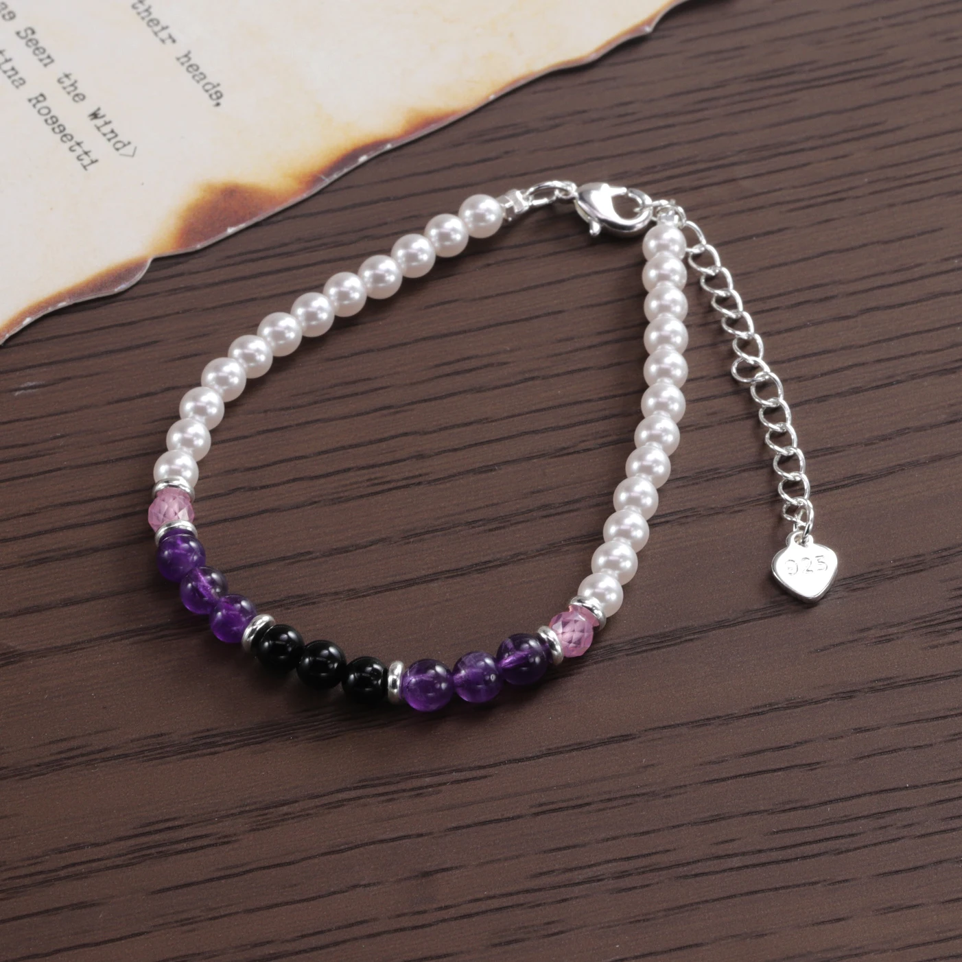 

VENTFILLE, браслет из стерлингового серебра 925 пробы с натуральным агатом и аметистом для женщин, минималистичный аксессуар с бусинами, ювелирные изделия, подарок, дропшиппинг