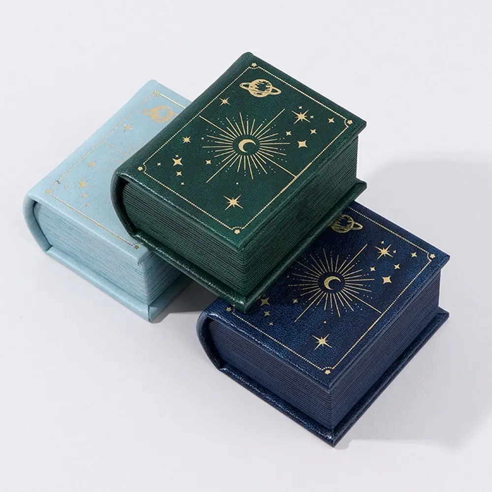 Caixa de anel de couro pu de alta qualidade, suporte de anel retrô em forma de livro, tampa flip, caixa de armazenamento de presente de joias