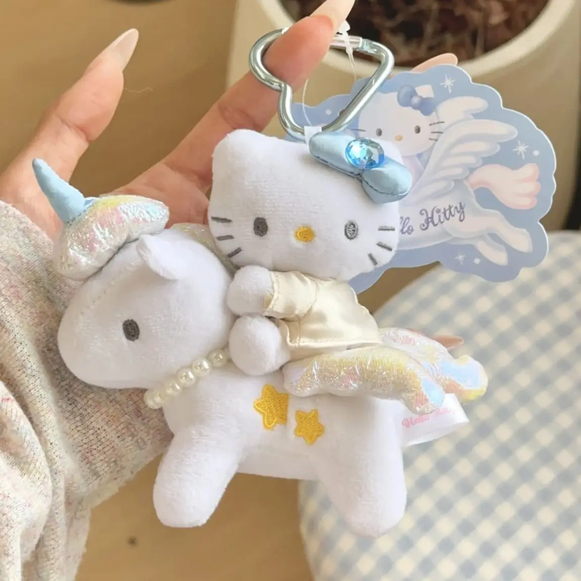 Hello Kitty Angel Unicorn Love Button Plush Keychain Pendant Girl Bag Hanging Ornaments Kid Ragdoll Girly Gifts
