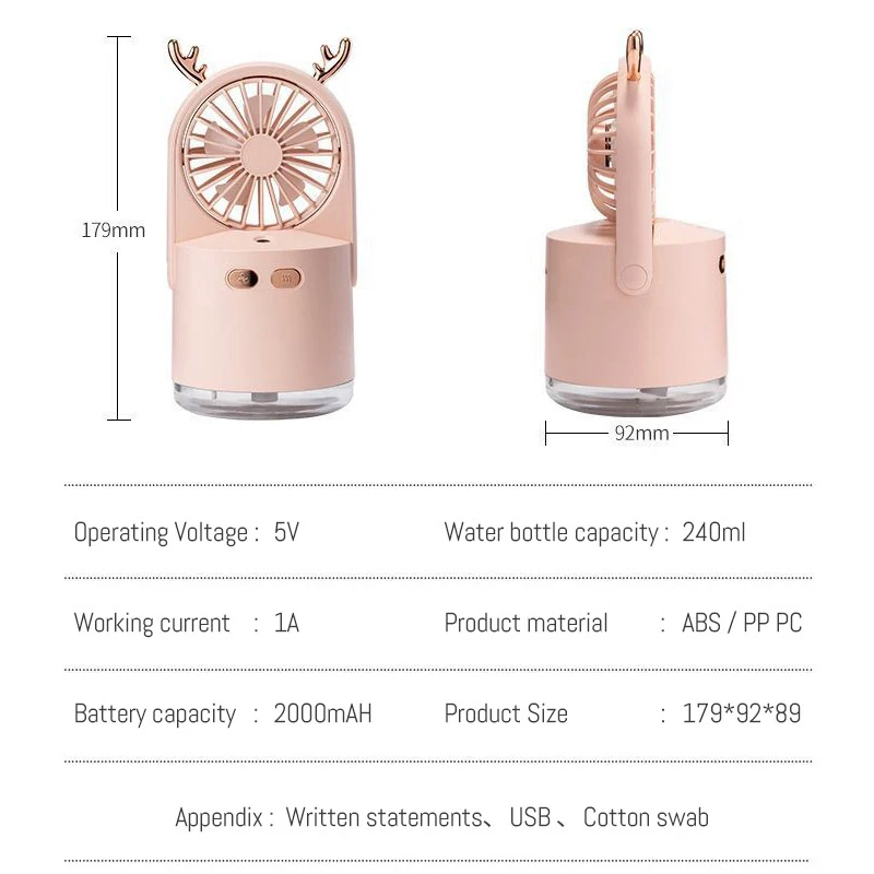 Portable Water Spray Mist Fan Electric USB Rechargeable Handheld Mini Fan Cooling Air Conditioner Humidifier for Outdoor Bedroom