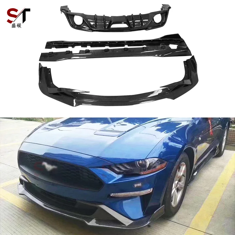 

Подходит для Ford Mustang Mustang 18-22 из углеродного волокна, объемная передняя губа, боковая юбка, задняя губа, модифицированные внешние аксессуары