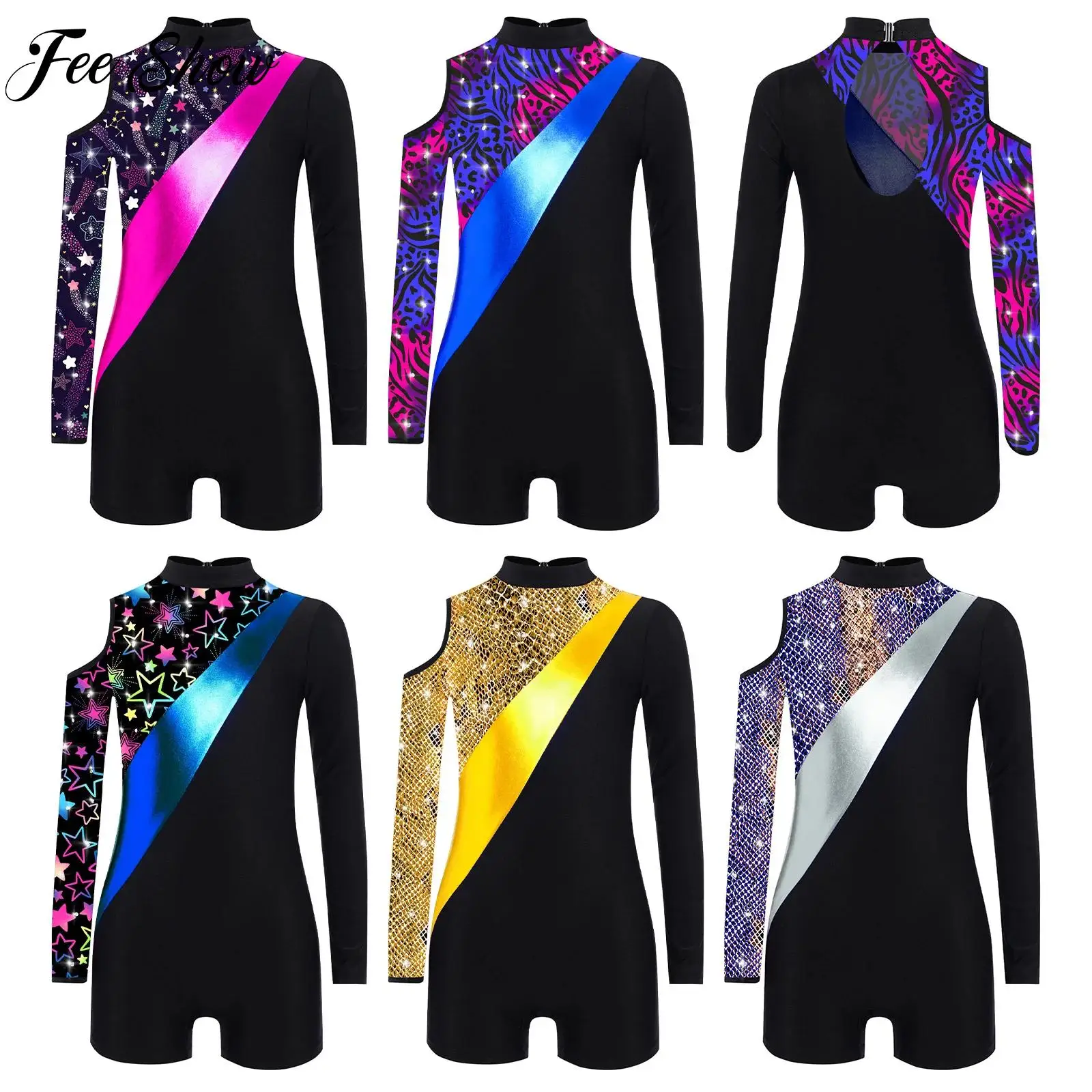 

Child Girls Ballet Gymnastics Leotard Bodysuit Swimsuit Fashion Color Block Jumpsuit Figure Skating Performance Costume Clothes