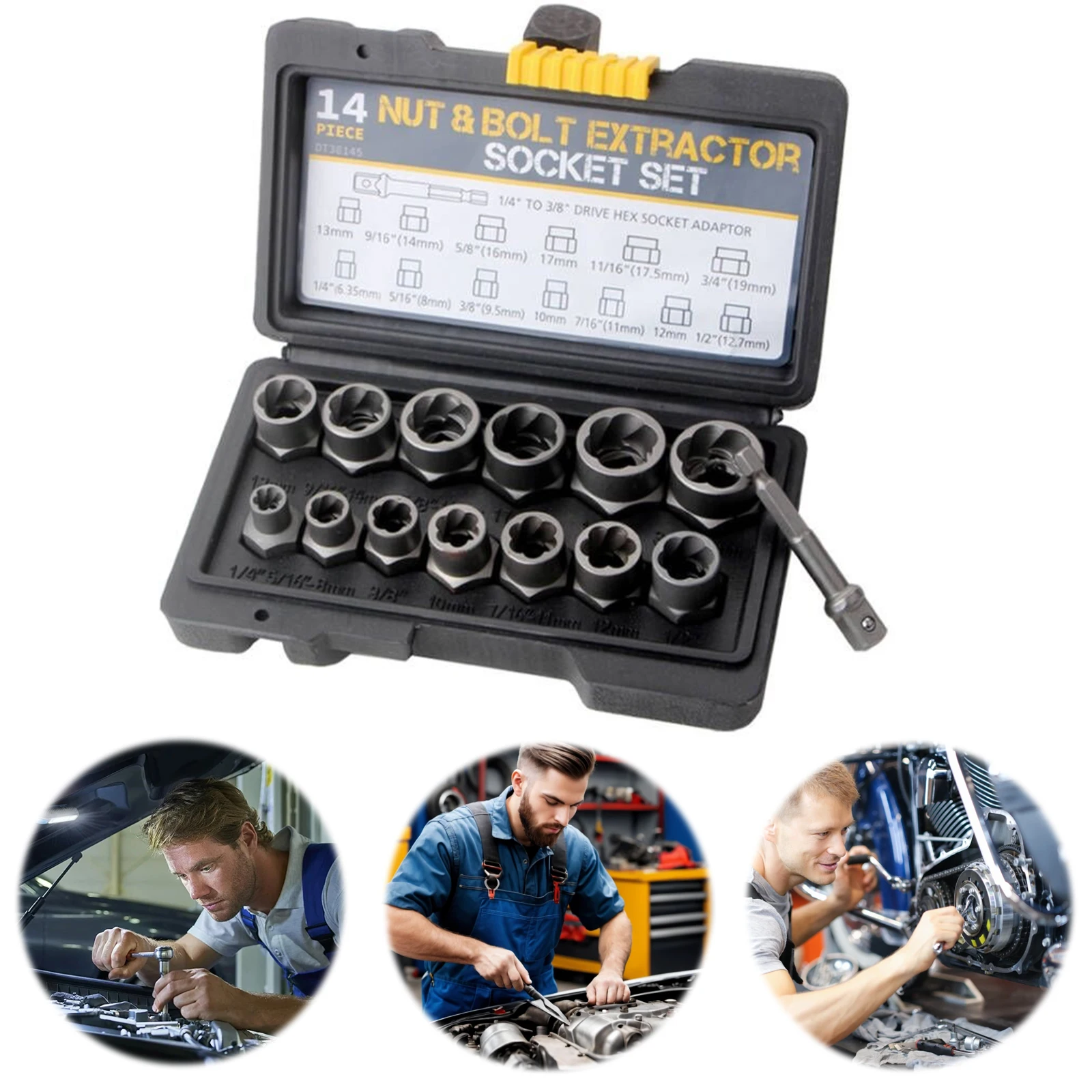 14 Packs Stripped Bolt Extractor Set Bolt Remover Set Damaged Bolt Nut Remover for Damaged Frozen Studs Rusted Rounded-Off Bolts