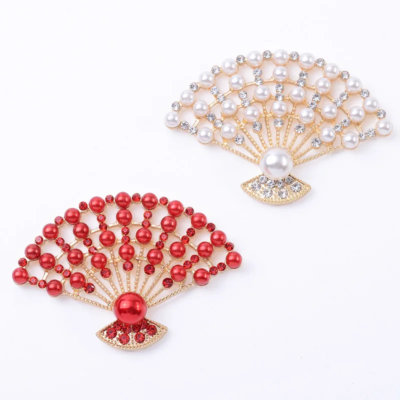 

Древние аксессуары для волос Hanfu, корона для волос, заколка для волос DIY ручной работы с полым жемчугом, складной веер, аксессуары из сплава, оптовая продажа