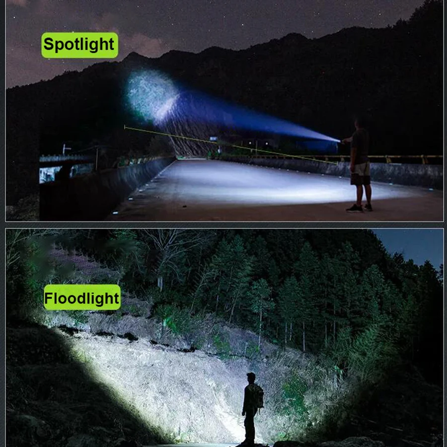 Powerful LED Flashlight with Battery USB Rechargeable Flash Light Telescopic Zoom Torch Lamp Outdoor Camping Fishing Lantern