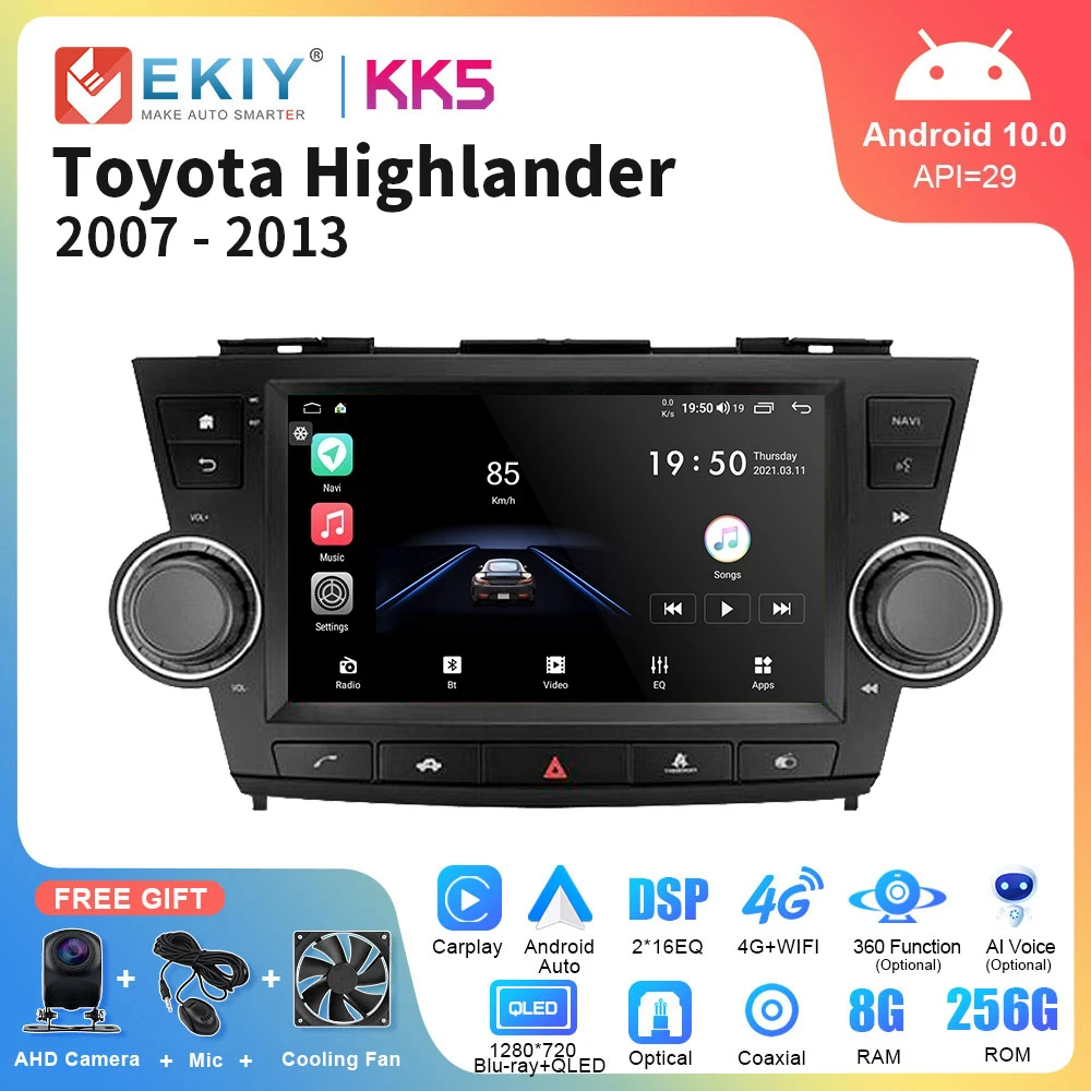 

EKIY KK5 8 + 128G 2Din Android 10 для Toyota Highlander 2007 - 2013 Автомагнитола мультимедийный видеоплеер Carplay Авто Стерео навигатор GPS