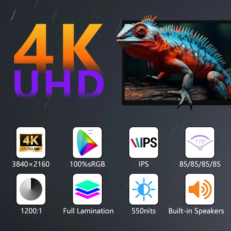 11.6 Inch 4K Portable Monitor Mini HDMI HD Screen for Laptop Gaming Work from Home Plug and Play No Driver with Speakers