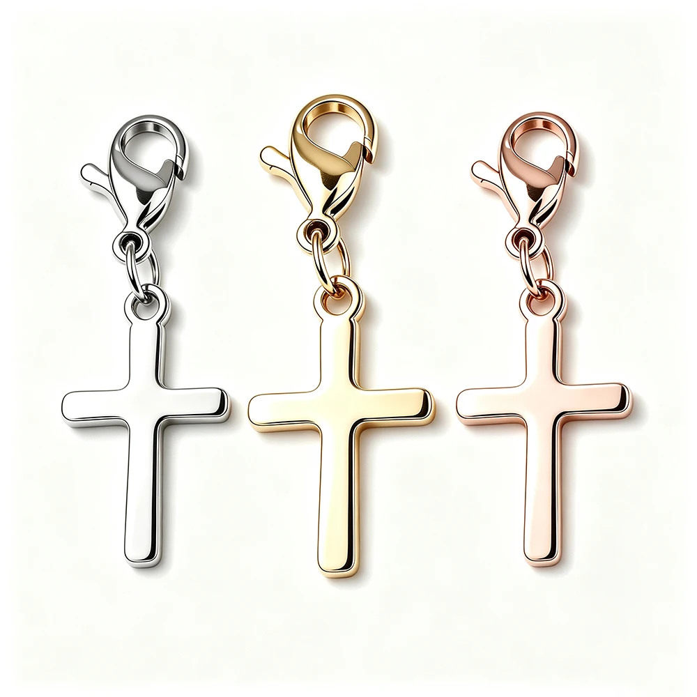 Fnixtar 10pcs Stainless Steel Cross Key Rings DIY Religion Charms Pendant Keychain Jewelry Gift Accessories