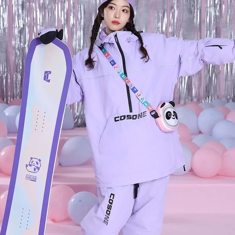

2025 Winter Solid Windproof Waterproof Women Skiing Suits Zipper Outdoor Snow Warm Men Ski Set Polyester Sports New Adult Suit