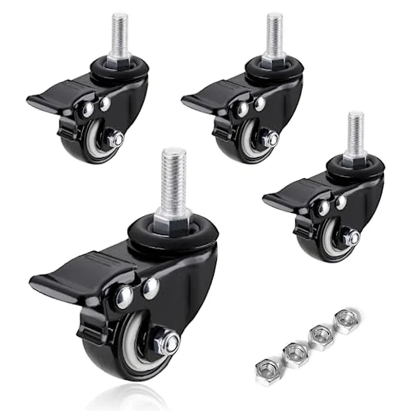 Casters Wheels, Casters Set of 4 Heavy Duty - Threaded Stem Mount (5/16in) Swivel Casters with Brake, for Cart Furniture