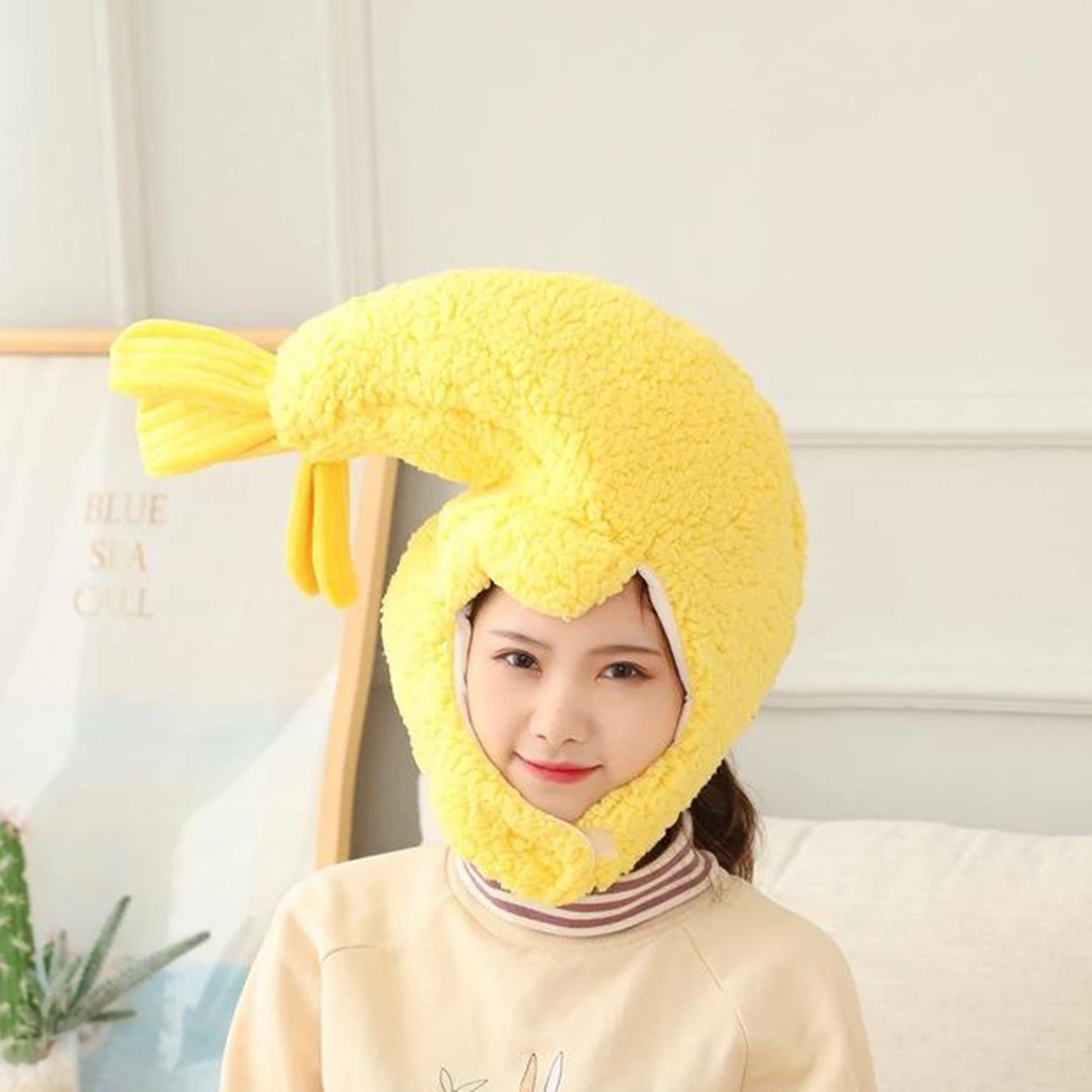 Mulheres meninas chapéu de pelúcia animal boné headwear engraçado camarão chapéu de pelúcia foto adereços