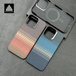 For iPhone 16 Pro /16 Pro Max Real Aramid Fiber Case Ultra thin Light Slim Magnetic Phone Cover with Magsafe and Metal lens