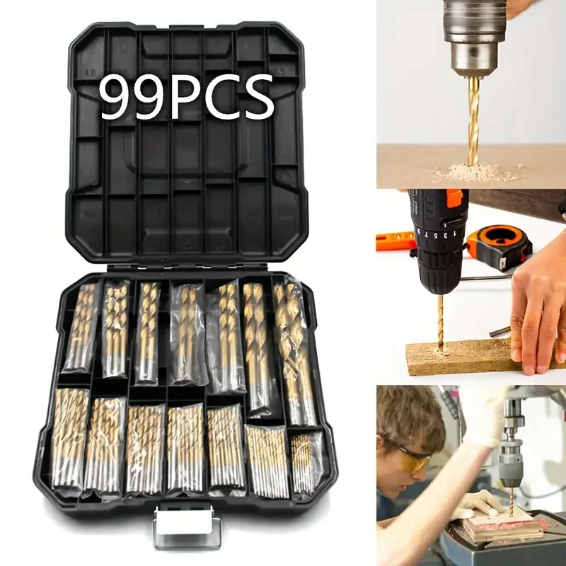 

99Pcs Titanium Drill Bit Set High-Speed Steel Drill Bits for Steel Plate Wood Plastic Metal Copper Alloy Woodworking Hole Opener