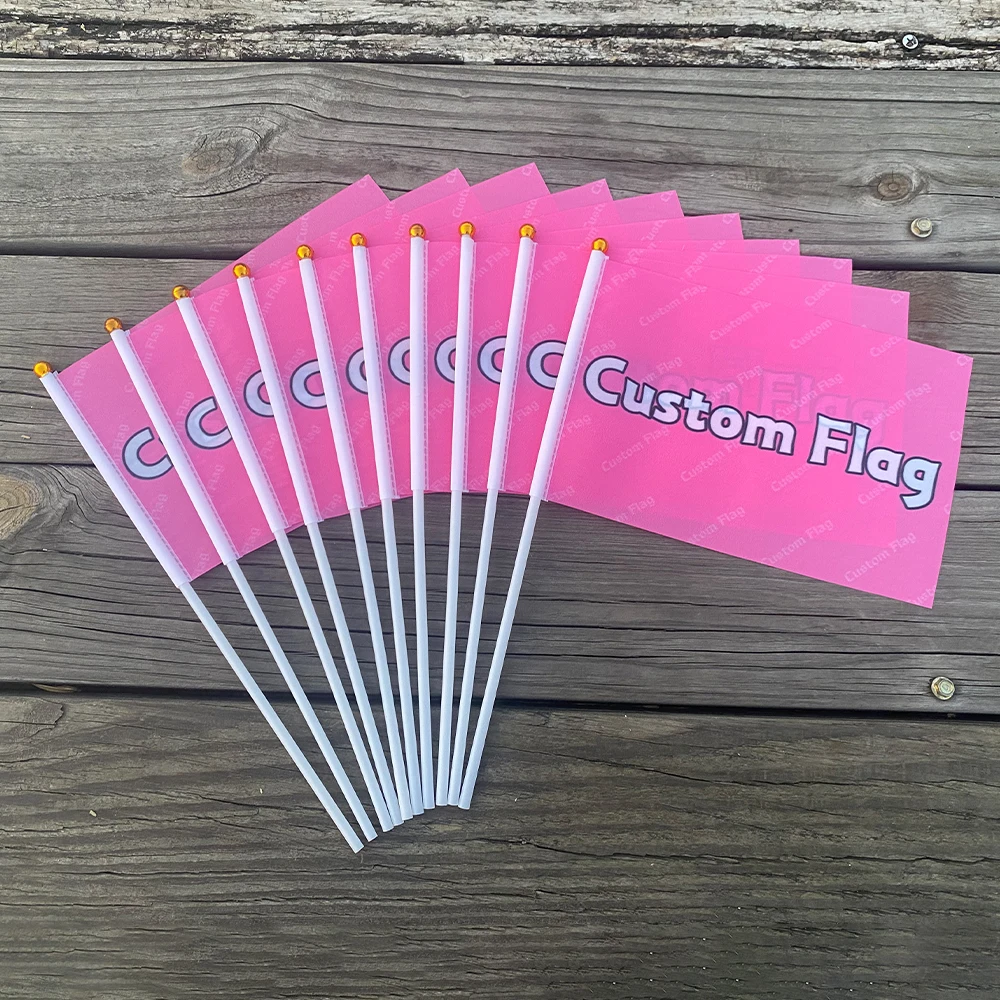 Customized handheld flag 14X21cm 20x30cm 30x45cm company logo design advertising campaign banner with plastic flagpole