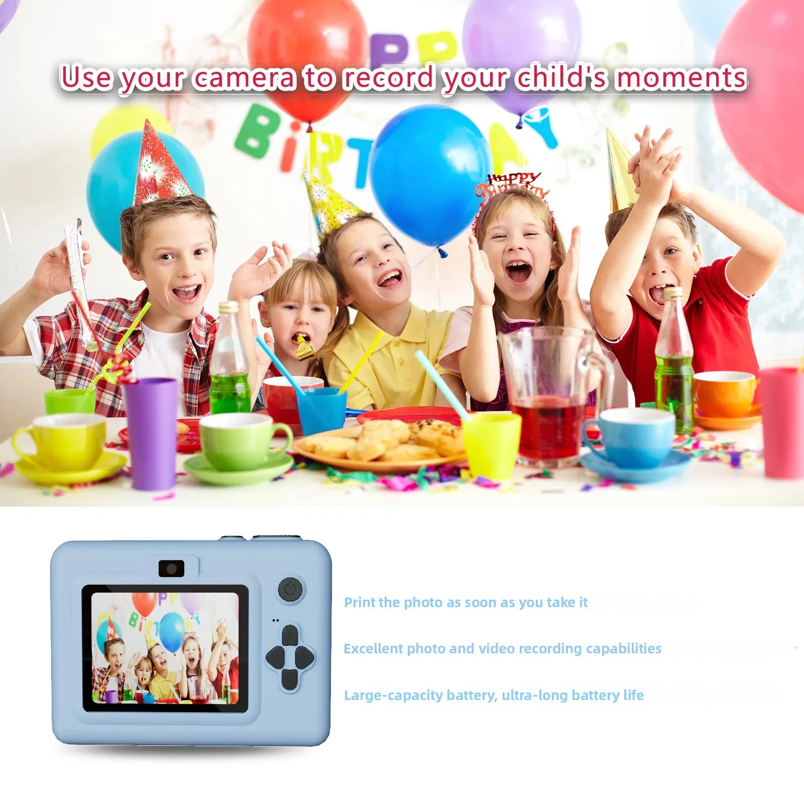 Digitale camera voor kinderen met instant print mini-printer, 2,8 inch video, draagbare thermische instant fotoprint kindercamera met printer
