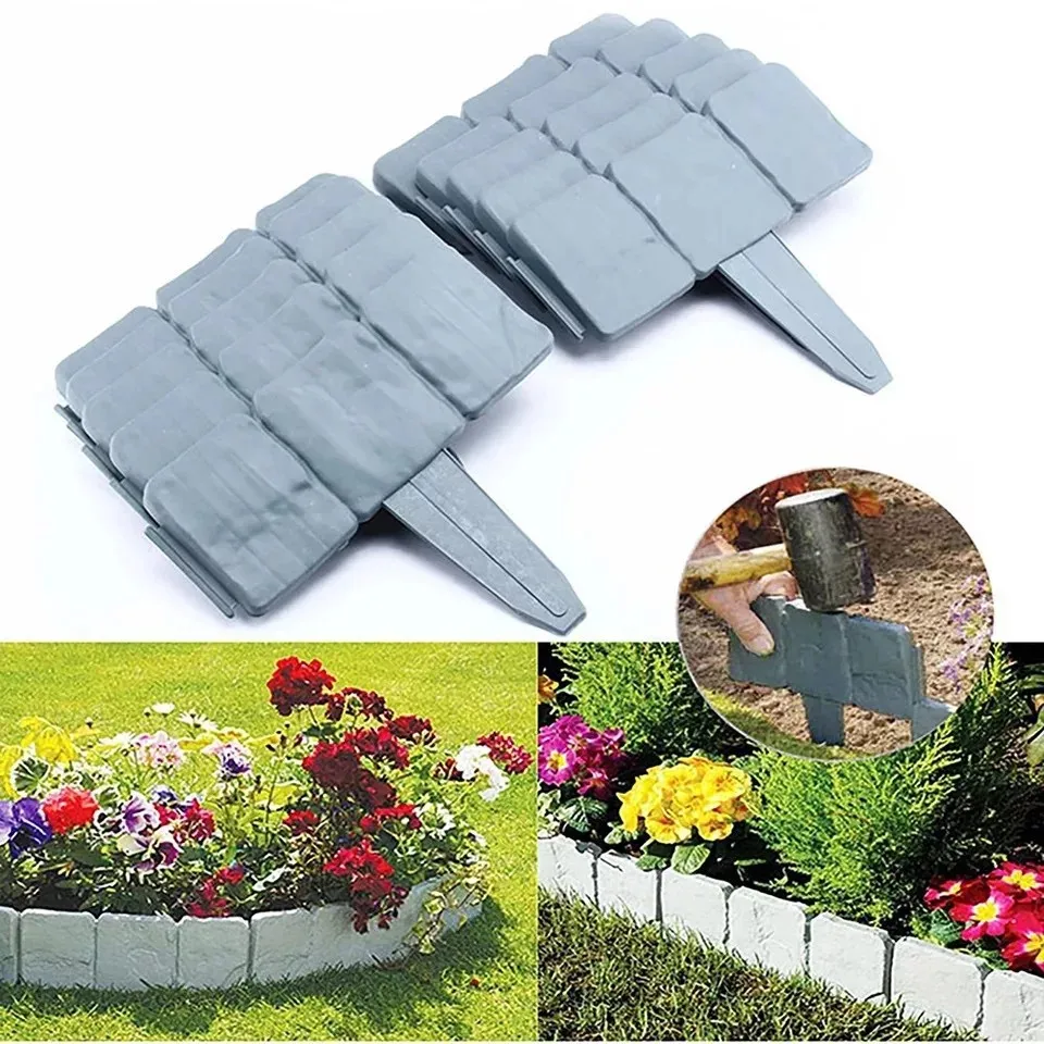 Garden Fence Imitation Stone Plant Support Stake Outdoor Edging Decorative Border DIY Lawn Yard Landscape Plant Fence