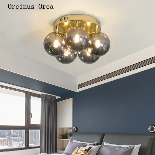 Northern Europe light luxury gray glass ceiling lamp  balcony bedroom post modern simple ball ceiling lamp