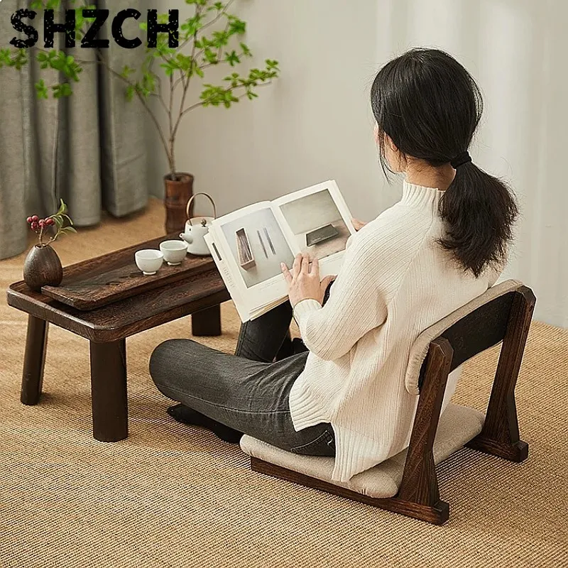Japanese Tatami Solid Wood Bay Window Chair Dormitory Floor Stool Lazy Seat