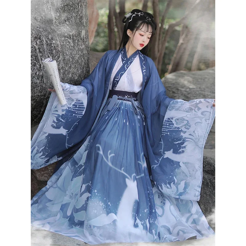 Original Hanfu 3Pcs Ancient Chinese Costume Women Clothes Traditional Hanfu Dance Costumes Folk Fairy Dress For Graduation