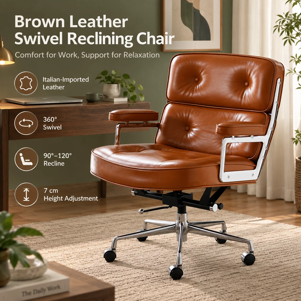 AOLIVIYA Ergonomic Chair Home Retro Oil Wax Study Computer Chair Comfortable Liftable Rotating Office Chair for Boss