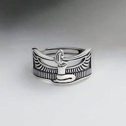 Elegant Retro Egypt Queen Thai Silver Ladies Finger Open Rings Jewelry For Women Never Fade Birthday Gifts Cheap