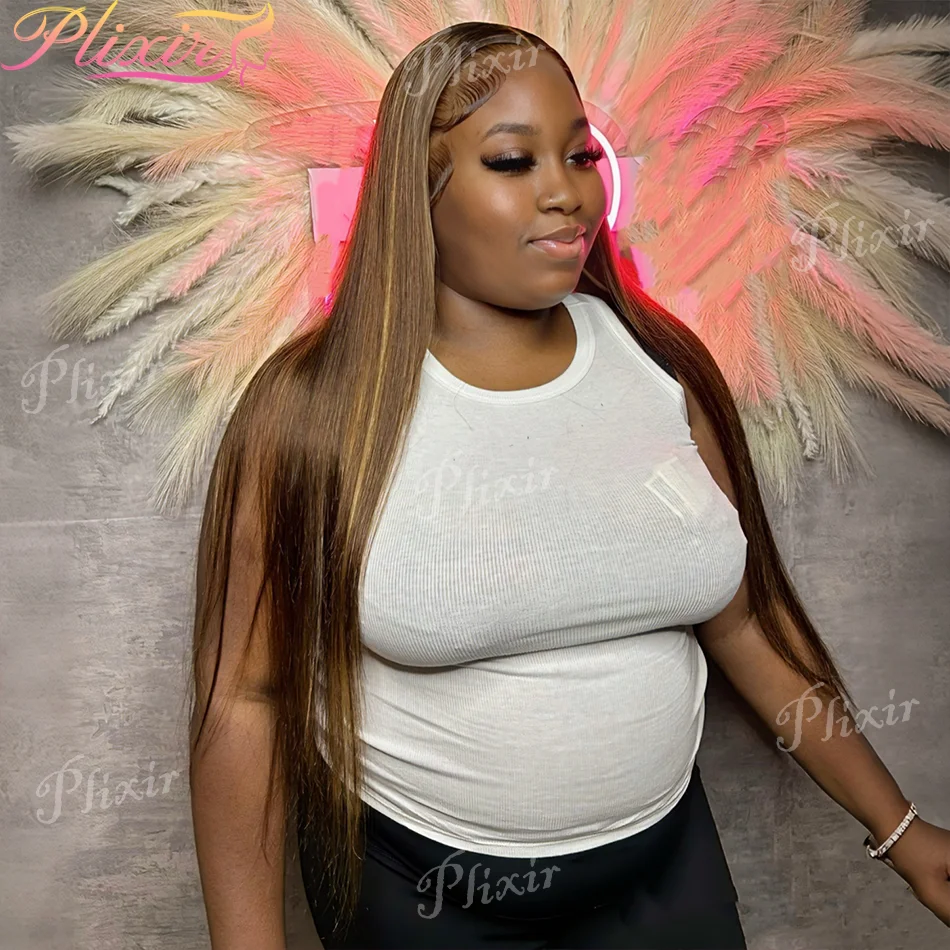 

Прямой парик P427 с хайлайтами, 100% натуральные волосы, парик с HD-кружевом 13x6, парик с кружевной передней частью 13x4, цветной омбре-блонд, предварительно вычесанный