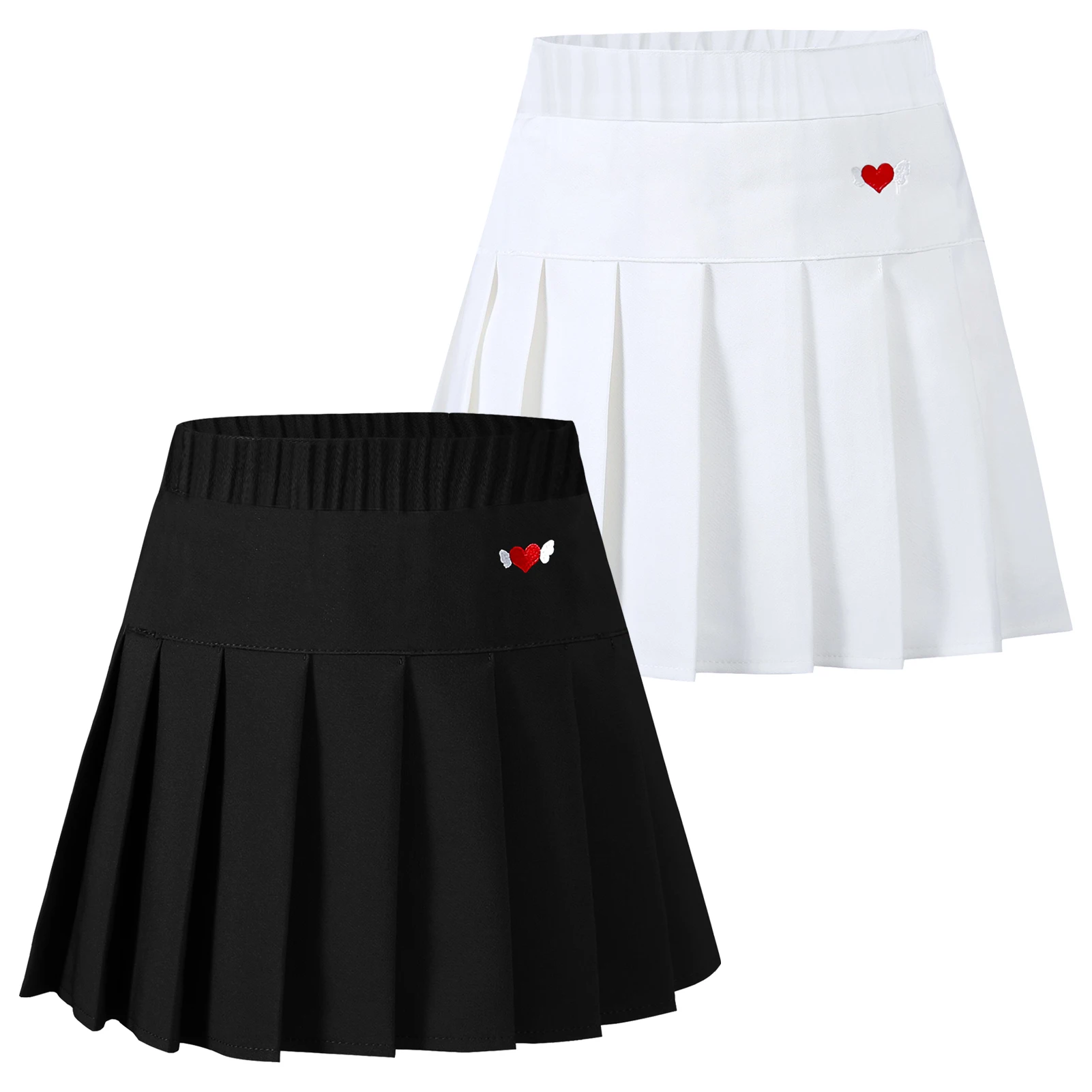 Girls' Dance Skirt with Safety Shorts,Lovey Embroidered All-Match Toddler Pleated Versatile Cotton Dress,Students School Uniform
