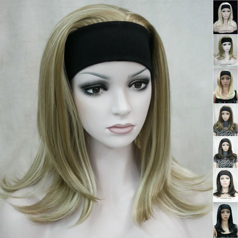 

8 Colors 3/4 Half Wig Long Straight Women Lady Headband Cosplay Wigs