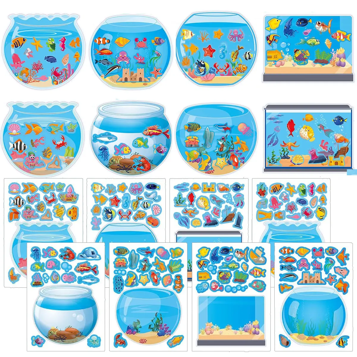 16/24 folhas kits de adesivos para crianças fazem um oceano animais mundos adesivos cena sob o mar adesivo tubarão peixe tropical