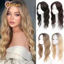 MEIFAN Synthetic Long Water Wavy Curly Hair Toppers Hair Pieces Middle Part Bangs Closure Hair Clip in Hair Extensions for Women