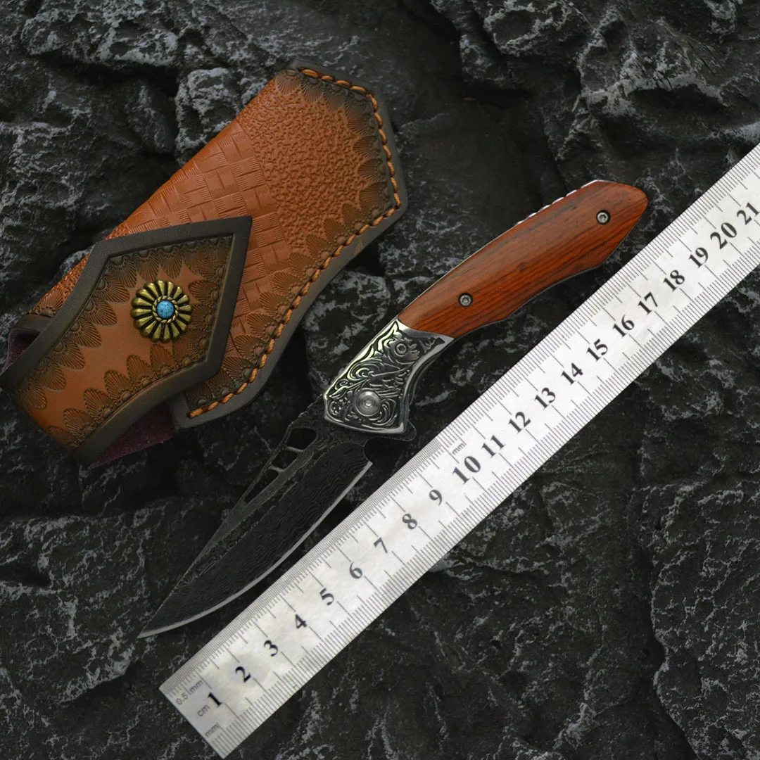 

Damascus Steel Folding Knife VG10 Blade Sharp Portable Small Knife Outdoor Camping Knife