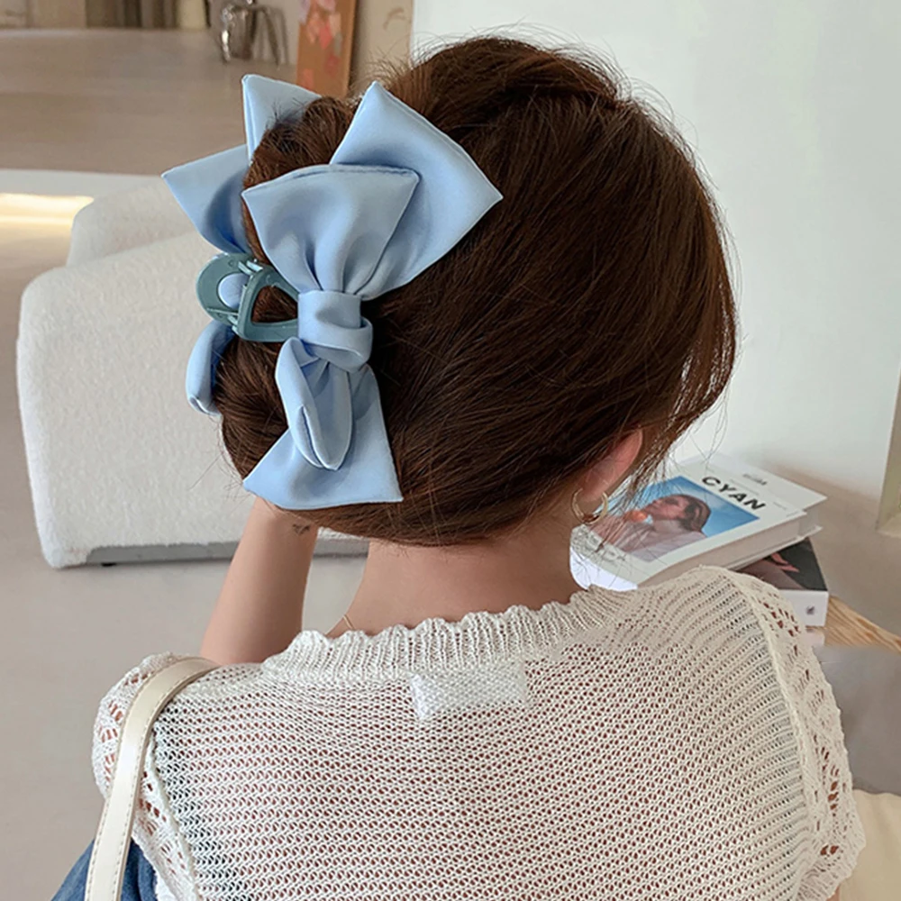 Große Schleife Haarklammern Clip Haarnadel Haifischklaue Haarspangen Solide Schleife Haarspangen für Pferdeschwanz Frauen Haarschmuck Stirnbänder – Detail 7
