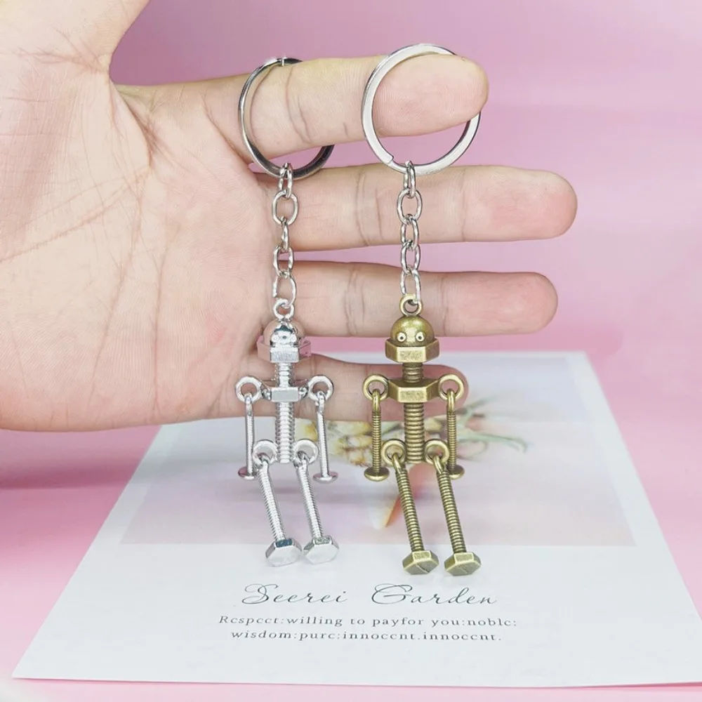 Fahion Alloy Screw Robot Keychain Movable Joint Creative Robot Key Holder Vintage Steampunk Backpack Pendants Backpack