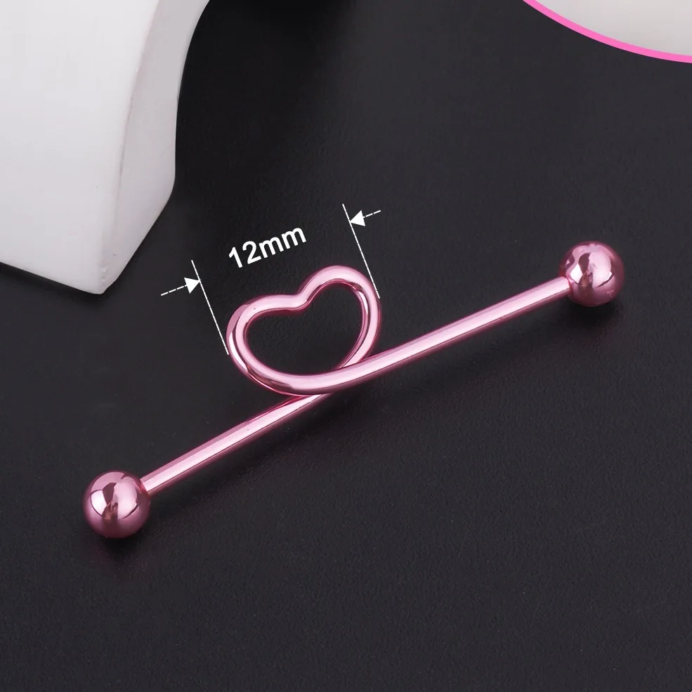 New Stainless Steel Industrial Stud Earrings 38mm Love Peach Heart Barbell Long Earbone Studs Piercing Puncture Jewelry