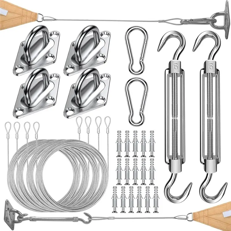DTA4-Shade Sail Hardware Kit With Cable Wire Rope Hanging Kit For Outdoor Curtain String Light Sun Shade Sails Installation