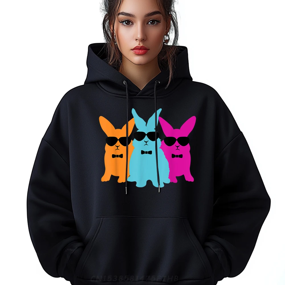 

Bunny Cool Rabbits With Shades Hoodies Graphic Long Sleeve Crazy O-Neck Adult Hoodies Slogan Coats Christmas