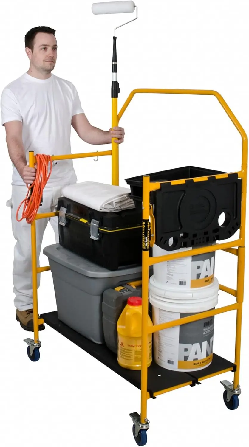 Plataforma de andaime de 4 pés, plataforma de andaime ajustável, dobrável e rolante com rodas de travamento de 4 polegadas para construção e faça você mesmo