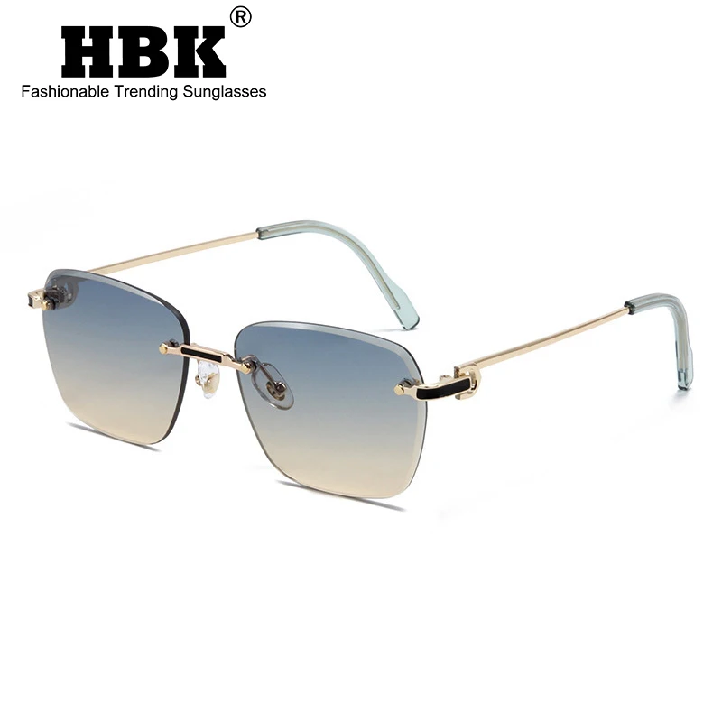 

HBK Metal Frameless Sunglasses Trimmed Full Frame Square Men's and Women's Outgoing Elegant Fashion Sun Gasses UV400