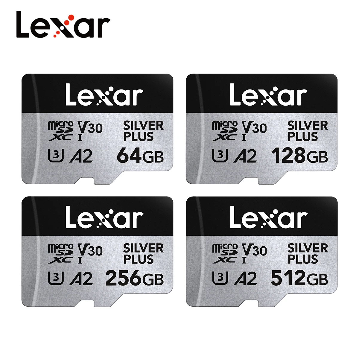 بطاقة Lexar SILVER PLUS microSDXC UHS-I V30 A2 بطاقة Micro SD 64G 128GB 256GB 512GB بطاقة الذاكرة الأصلية بحد أقصى 205Mb/s بطاقة فلاش TF