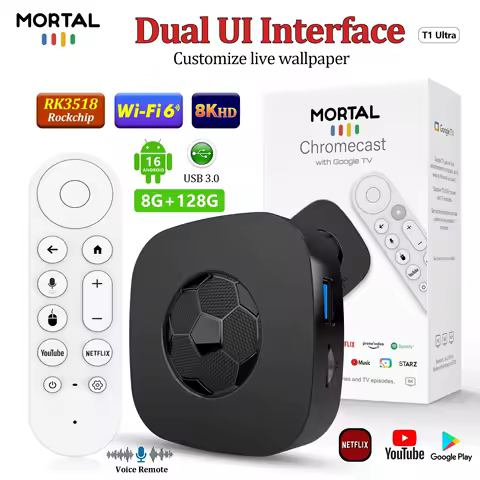 New Set Top Box Dual UI Android 16.0 T1 Ultra RK3518 HD 8K Wifi6 BT5.4 Voice Assistant Remote Android TV Box