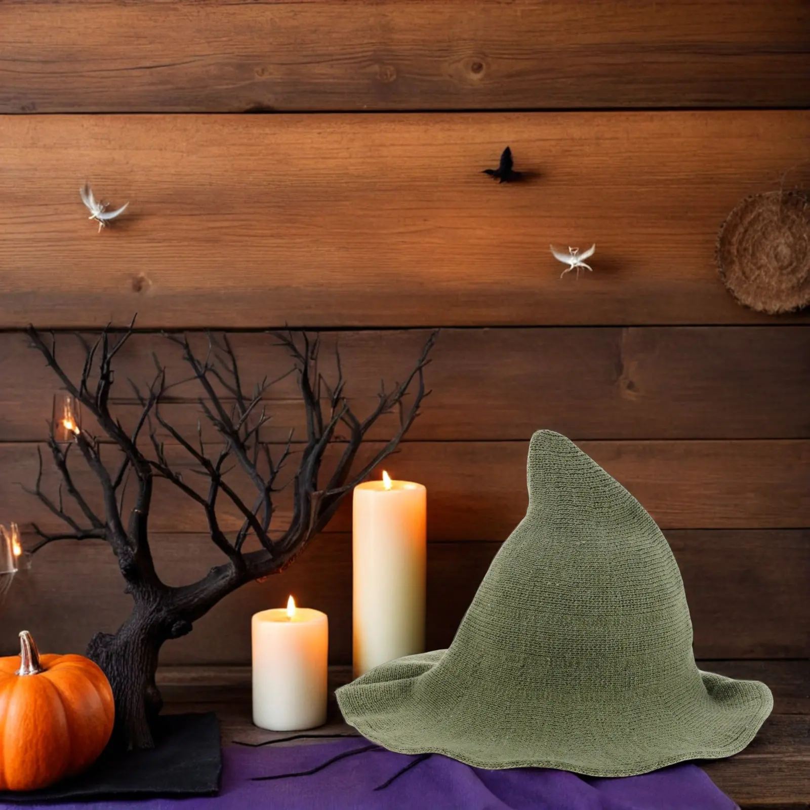 Sombrero de Bruja de Halloween para Hombre, Mezcla de Lana, Verde, Ala Ancha, Estilo Cono, para Fiestas al Aire Libre, Cosplay, Disfraz de Espantapájaros
