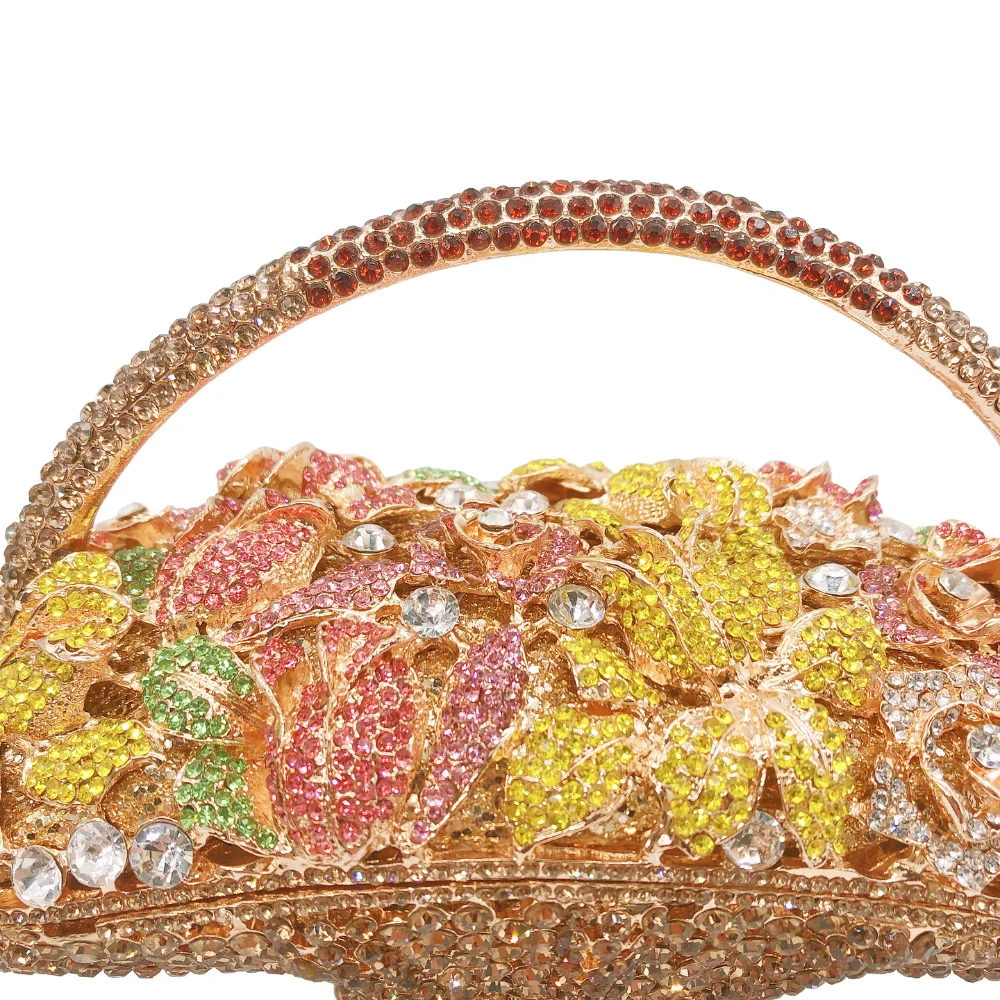 Cheap Factory Price Women Evening Bags Diamond Rhinestone Luxury Flower Basket Clutch Purse - Image 3