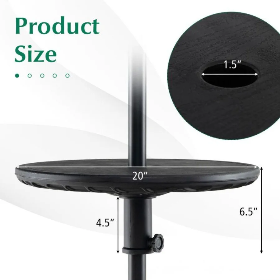 Mesa de guarda-chuva ajustável ao ar livre de 20 polegadas com furo para guarda-chuva de 1,5 polegadas
