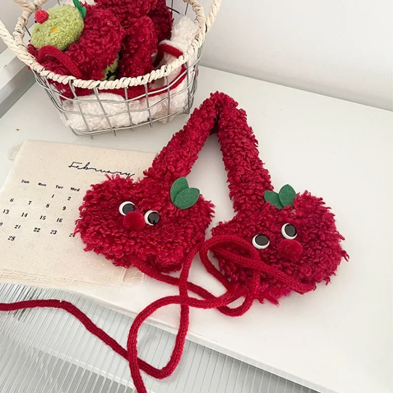 Cute Apple Shape Design Red Plush Earmuffs for Women Autumn and Winter Warm Ear Protection Fashion Versatile Straps Hairband