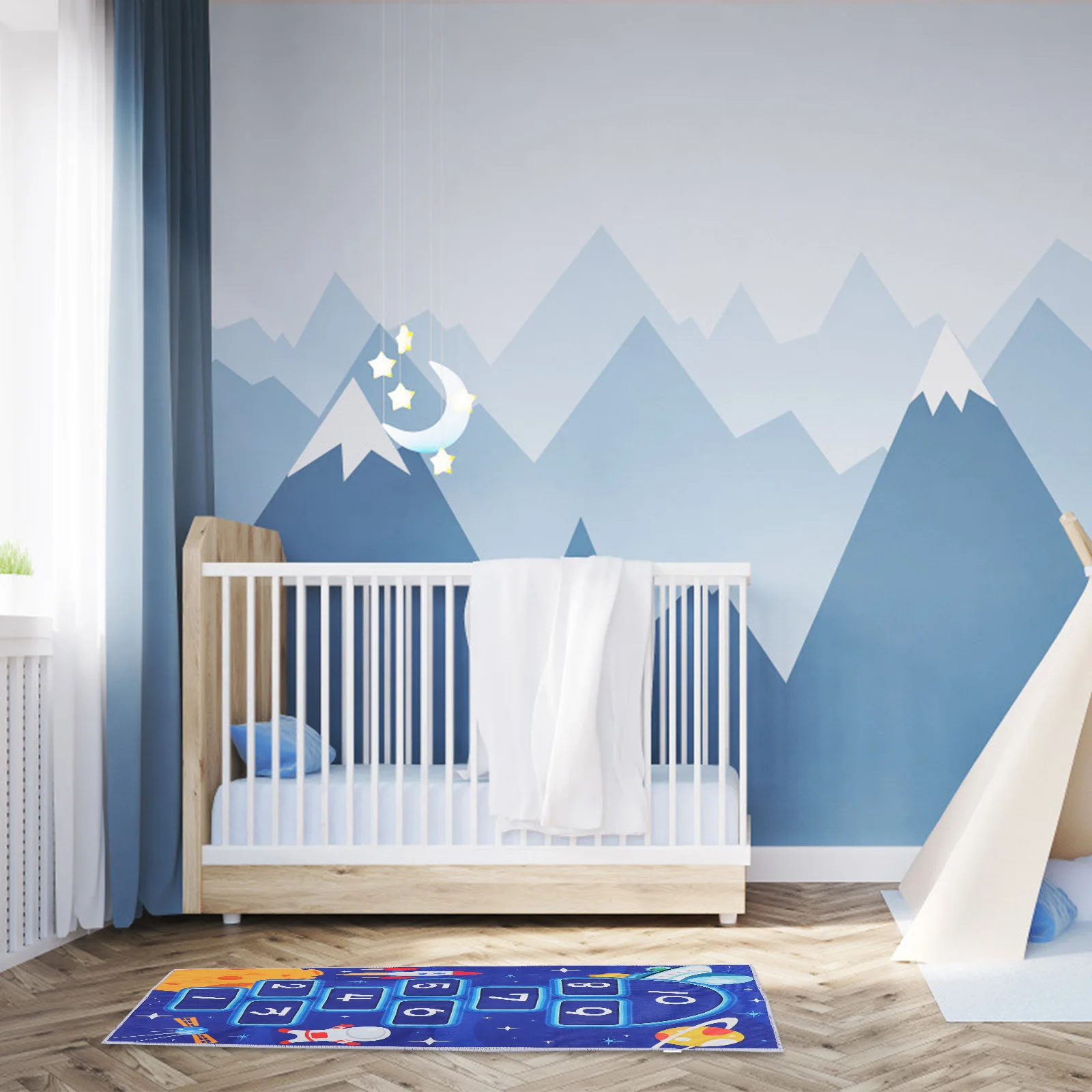 

Hopscotch Rug Cartoon Floor Mat for Kids Bright Color Learning Game Play Mat for Living Room Crawling Exercise Carpet