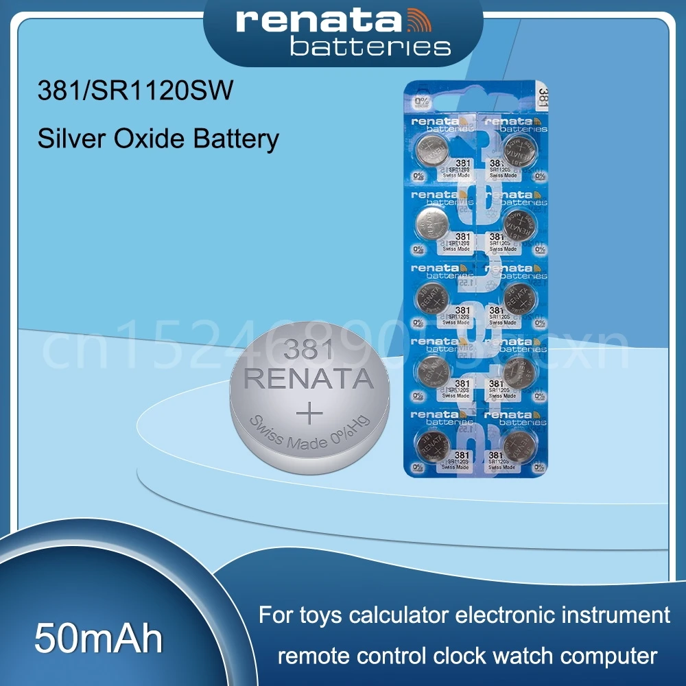 100% Original Renata 381 SR1120SW LR1120 AG8 191 391 391A CX191 D381 GP381 1.55V Silver Oxide Battery for Watch Toy Button Cell