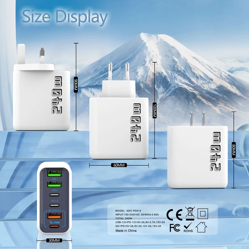 240 واط محول الشحن السريع 6 في 1 GaN شاحن سطح المكتب 10A USB إلى TypeC كابل 3PD 3USB شاحن آيفون 16 15pro محمول 2026 #6