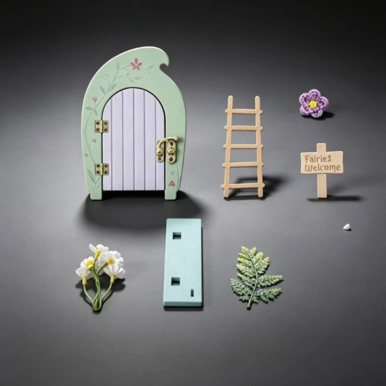 Fairy Door Wooden Fairy Door with Ladder Decor Miniature Magical for Bookshelf, Windowsill