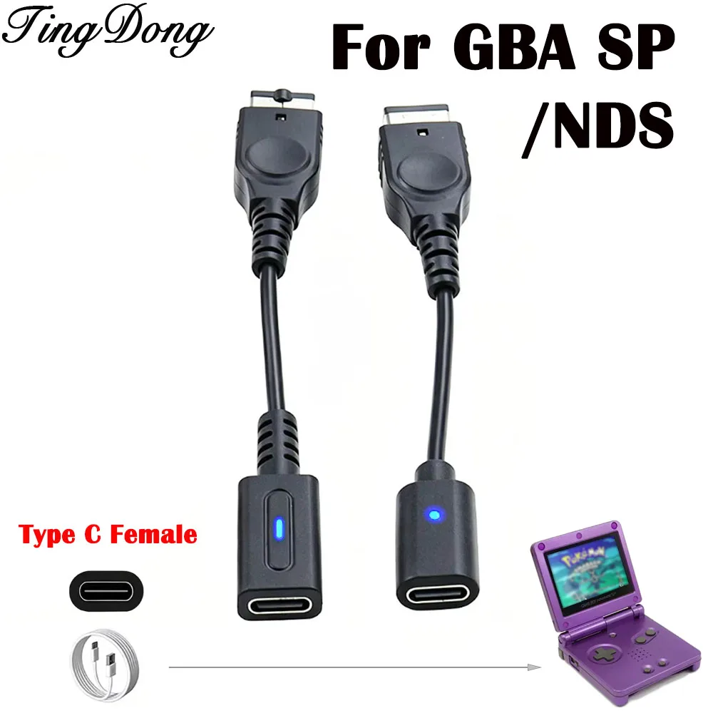 1/2/5PCS Black USB Type-C Charging Adapter with LED Indicator Light for GBA SP/NDS Game Console Power Supply Wire (Non-PD& PD)